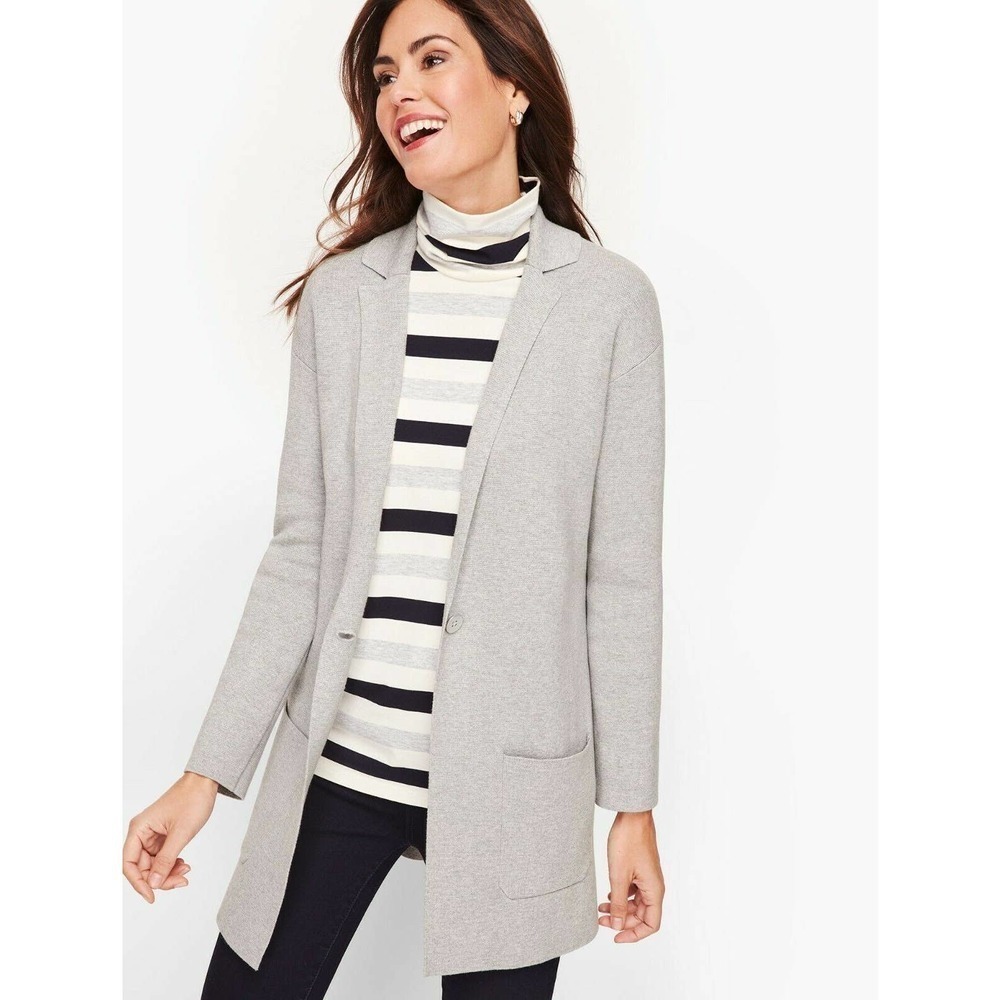 Talbots Patch Pocket Sweater Blazer Large Gray NEW